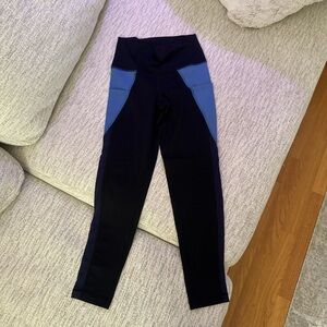 Aerie Black and Blue Color-Blocked Leggings